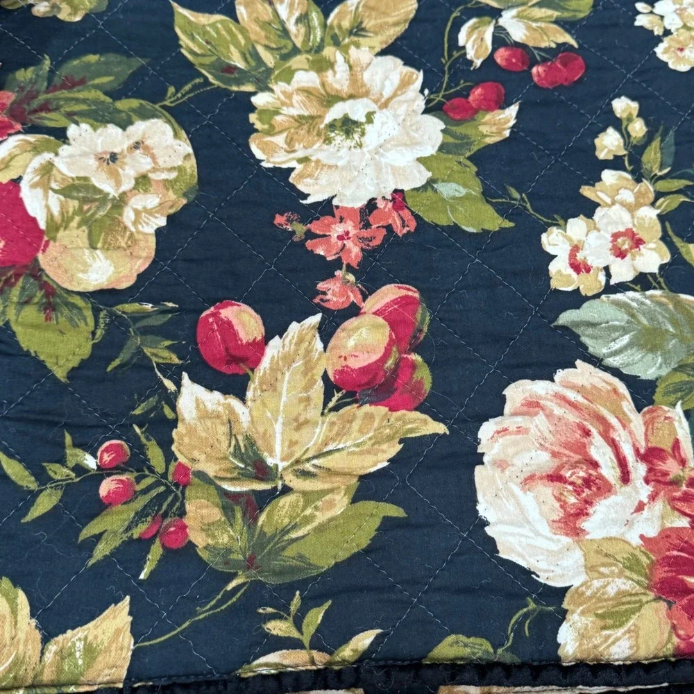 Vintage Quilted Reversible Placemats Set of 6 Floral Fruit Gingham Farmhouse